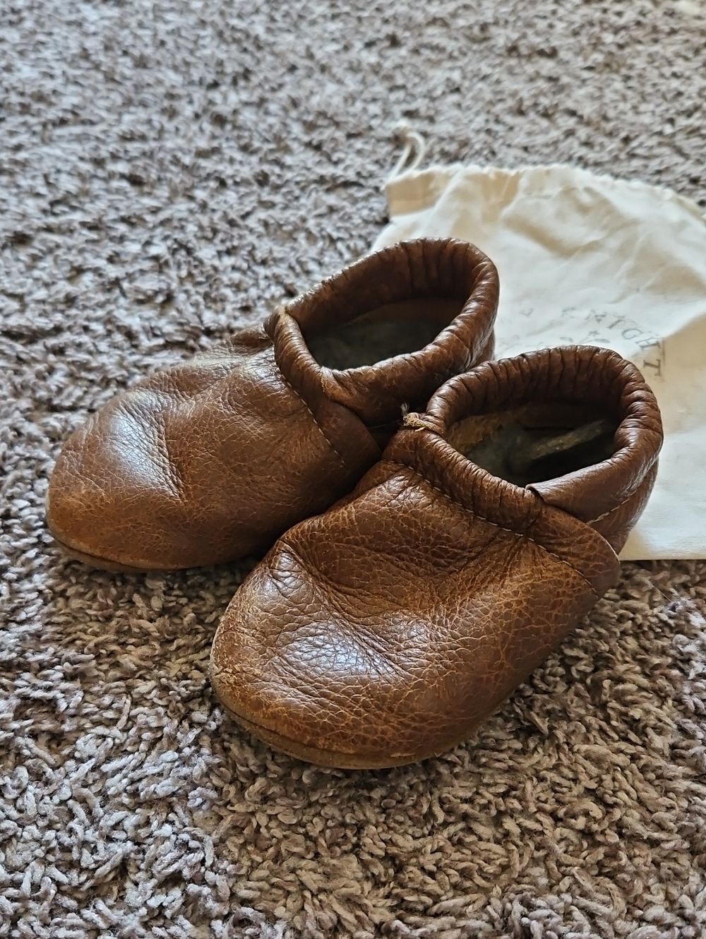Starry Knight Brown Leather Toddler Moccasins Flexible Rubber Soles Size 7